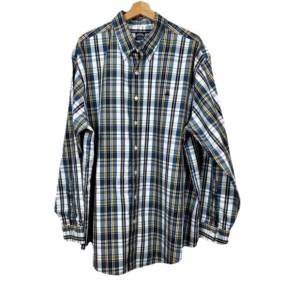 BROOKS BROTHERS Big&Tall Long Sleeve Shirt Non Iron 1XL Blue Yellow Plaid Preppy - Picture 2 of 14